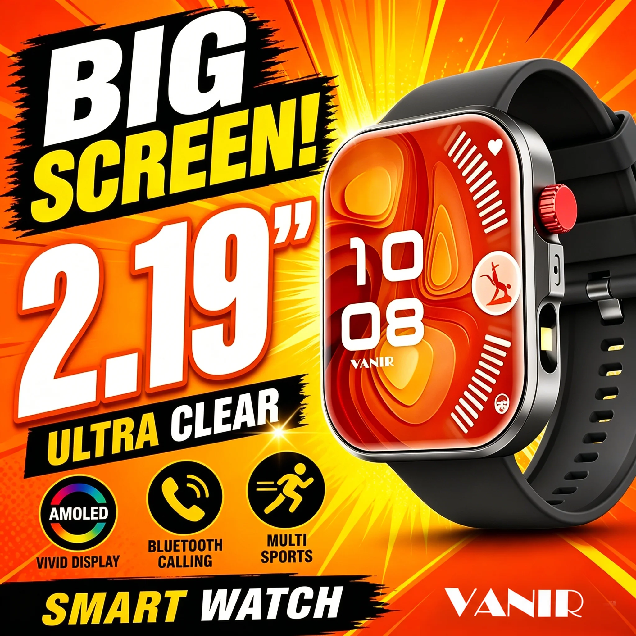 

VANIR Smartwatch with Bluetooth Calling, 2.19" HD Large Display, Multi-Sport Modes, Fitness Watch, Long Battery Life, Unisex