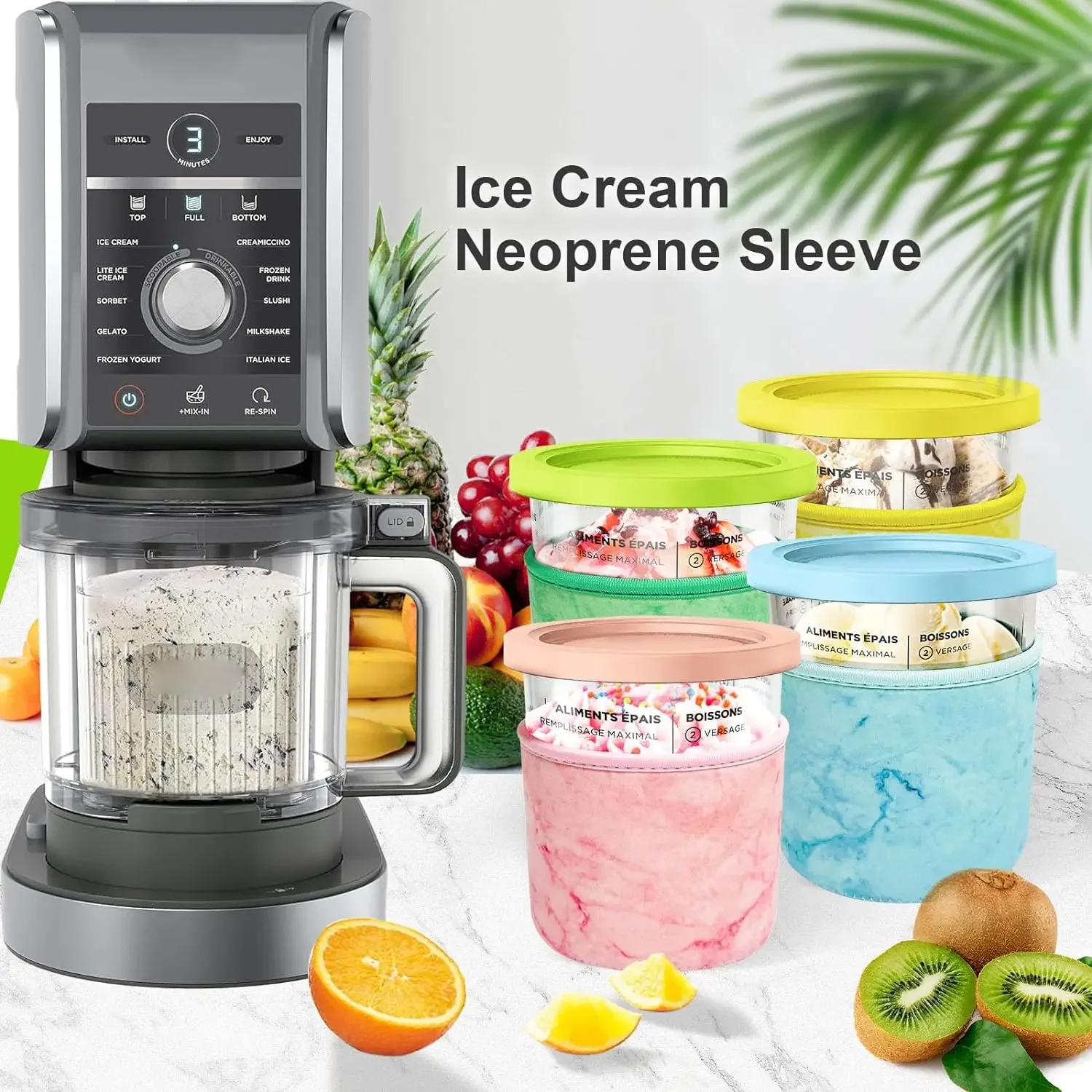 For Ninja NC301 NC300 NC299AMZ Series Ice Cream Maker Containers 4 Pack 16oz/24oz Ice Cream Neoprene Sleeve Creami Accessories
