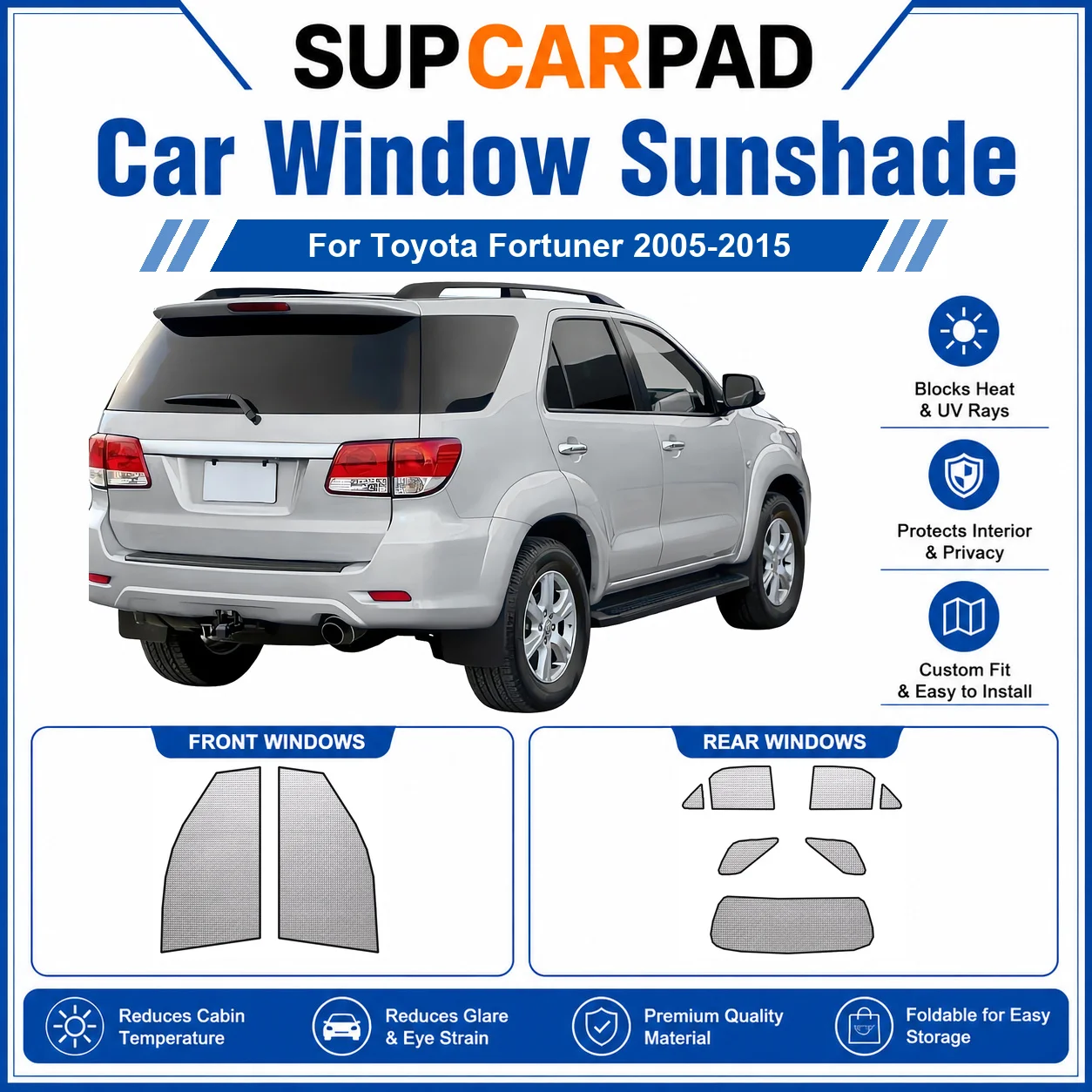For Toyota - Toyota Fortuner 2005-2015 Full Set Car Window Sunshades UV Block Privacy Heat Insulated Foldable Car Curtain