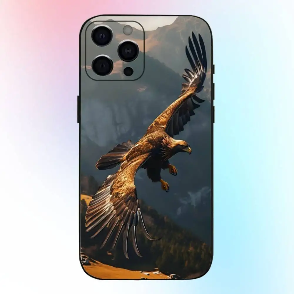 حافظة هاتف Eagle Cool Animal لهاتف iPhone17,16,15,14,13,12,11 Plus، Pro Max غطاء أسود ناعم