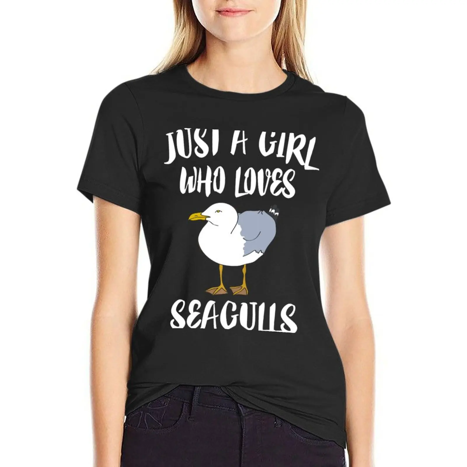 Girl Seagulls Bird Just Who Loves A Gift Lover T-Shirt funny korean fashion new edition t shirts for Women