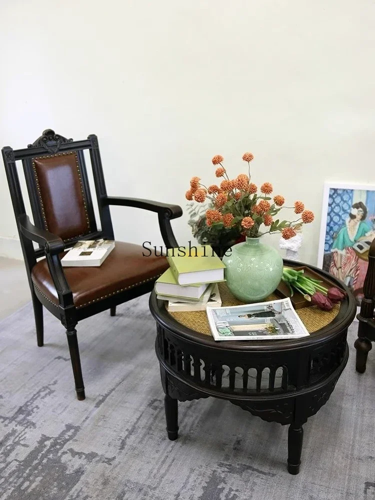 Solid wood rattan carved hollow antique mix and match urban style coffee table  FT