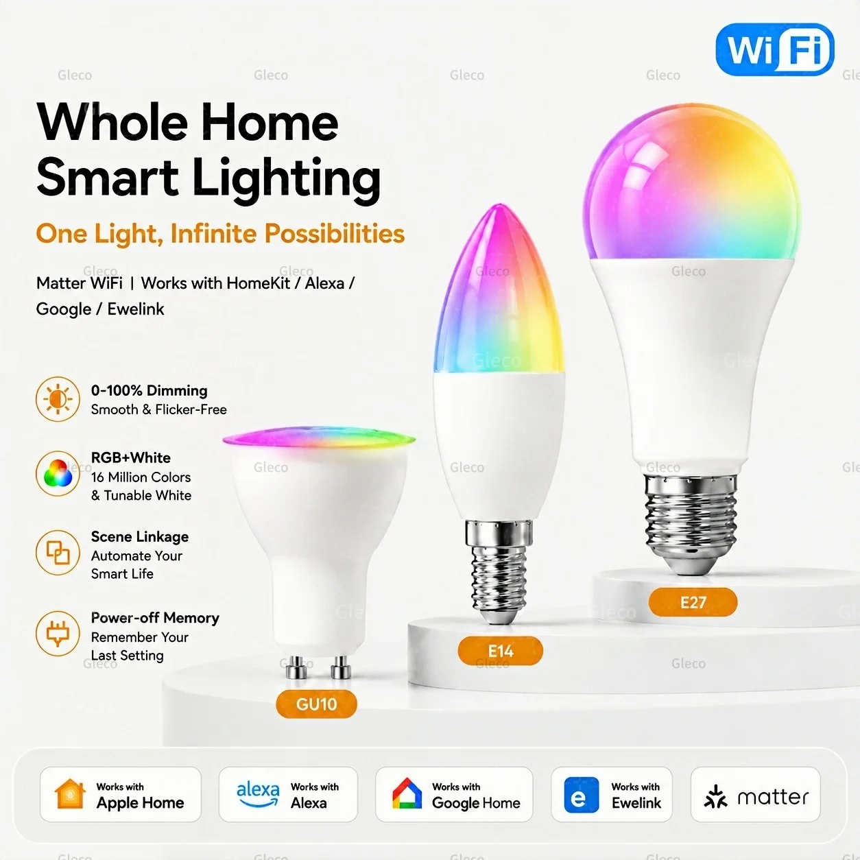 

Matter Wifi E27 GU10 E14 Smart Bulb RGB+WW+CW Dimmable Led Light Bulb Spotlights Candle Lamp For Ewelink APP Alexa Google Home