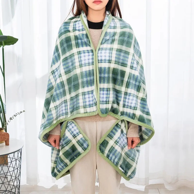 1X Flannel Wearable Blanket Shawl With Sleeves Comfy Cape Blanket Cover Cloak Sweater Poncho Throw with Buttons for Sofa Vehicle