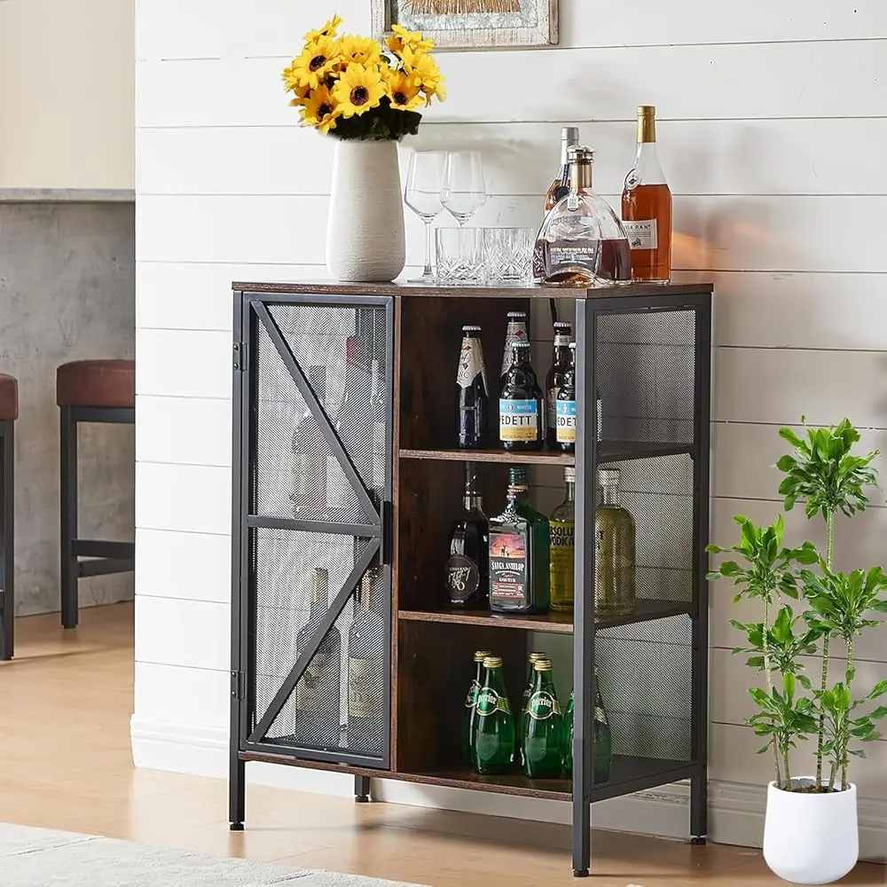 

Bar Cabinet For Home Kitchen, Small Liquor Cabinet With Shelves & Doors, Farmhouse Buffet Sideboard Accent Coffee Cabinet For