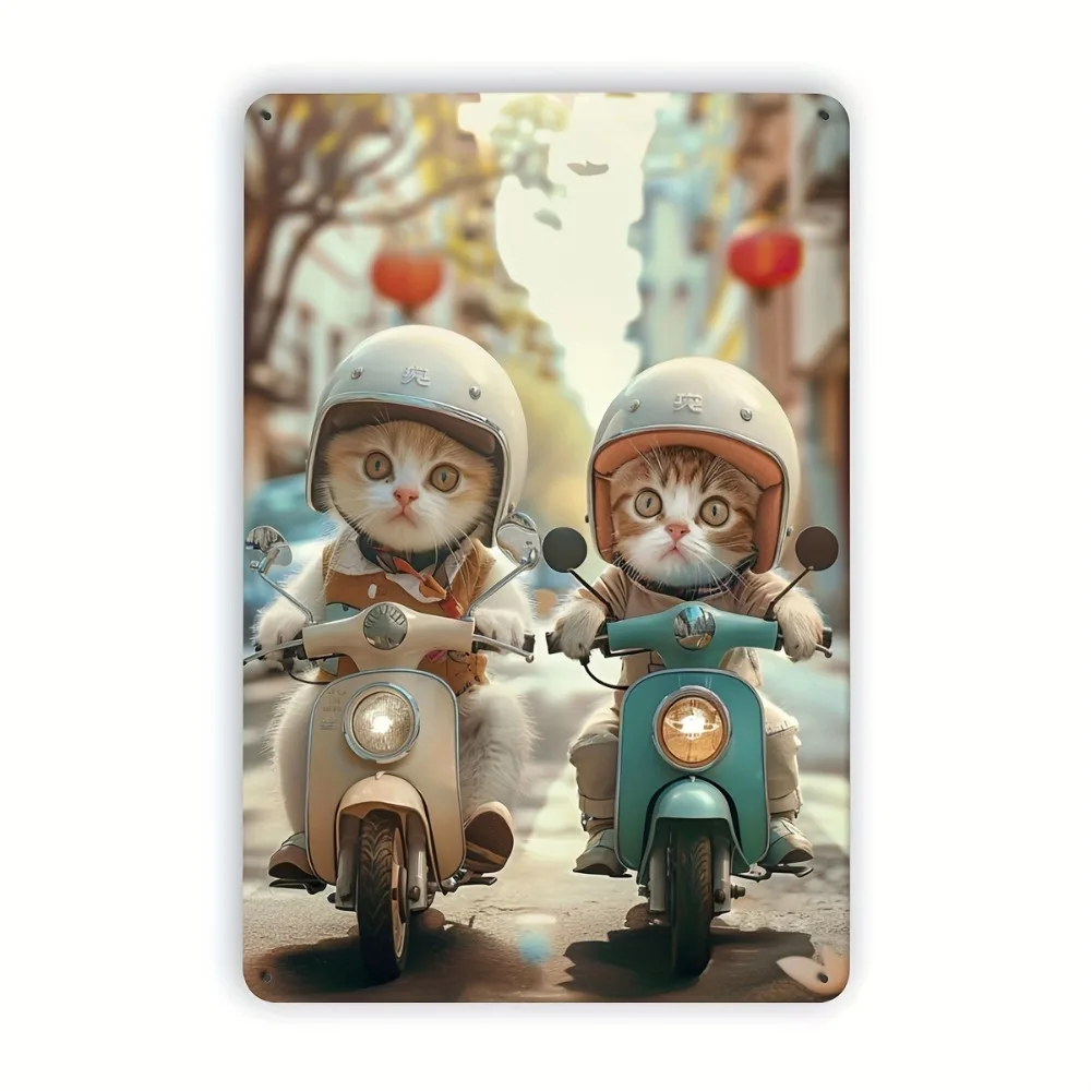 Vintage Cat Scooter Metal Iron Tag - Rustic Iron Wall Art for Home Cafe and Bar Decor Easy To Hang Measures 8x12 Inches