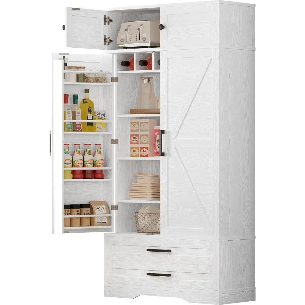 

Kitchen Pantry 72 Height, with Eight Hanging Shelves, Two Drawers and Open Storage Cabinet, Freestanding Cupboard for Din