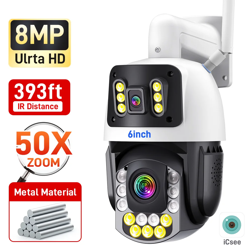 8MP WiFi /4G IP Camera Metal Outdoor Optical 50X Zoom Dual Lens PTZ Security Wireless CCTV Video Surveillance Camera Onvif ICSee