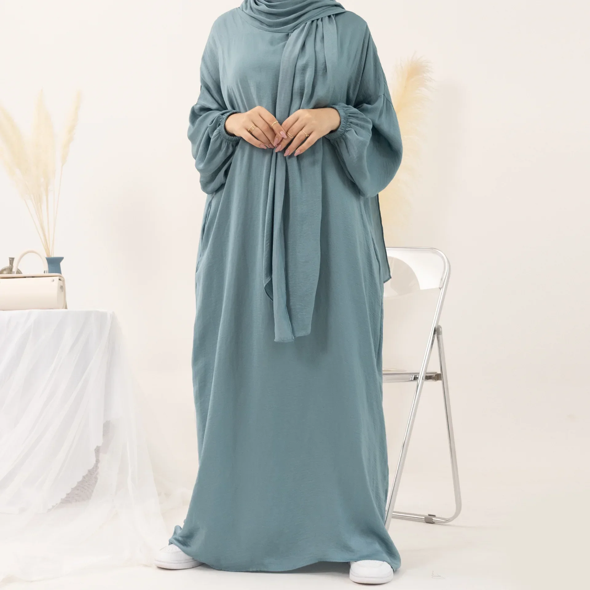 Ramadan Jilbab Hooded Abaya with Integrated Veil Hijab Scarf Muslim Prayer Dress Dubai Abayas for Women Islamic Clothes Djellaba