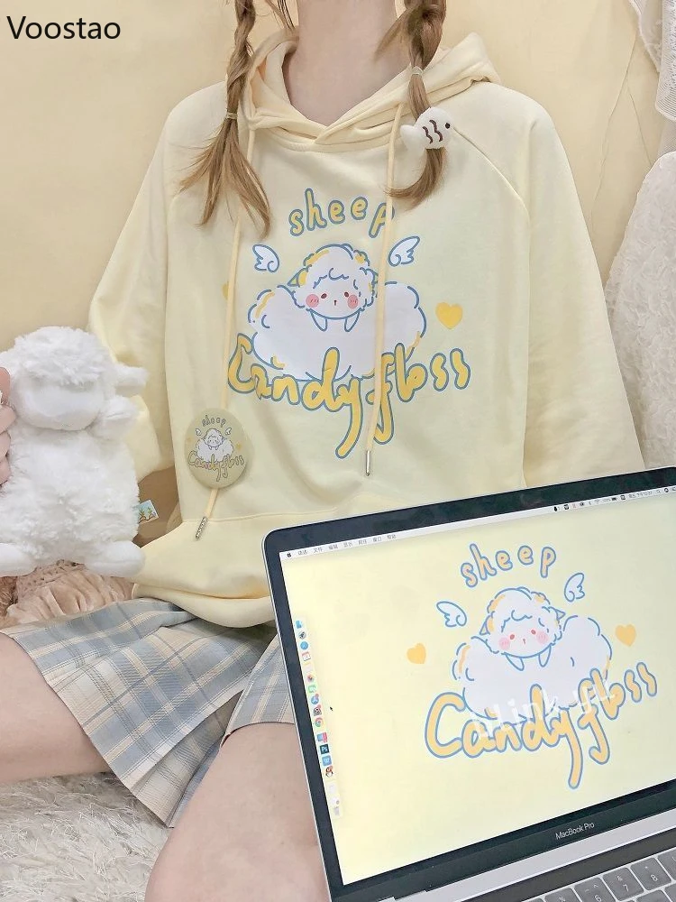 Autumn Japanese Sweet Milk Tea Bear Print Hoodies Women Kawaii Loose Hooded JK Sweatshirts Spring Girls Harajuku Cute Outerwear