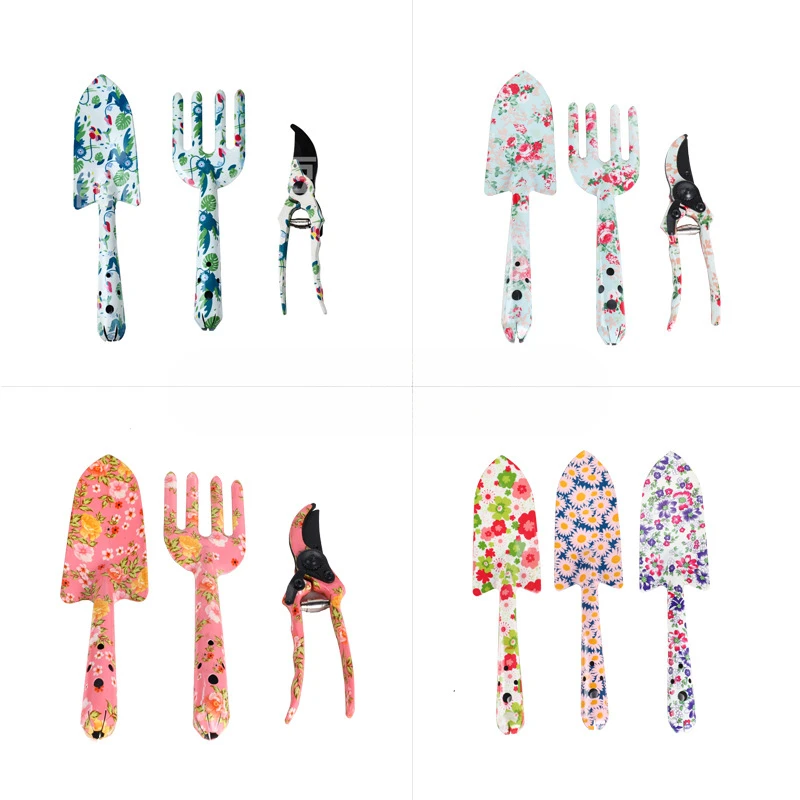 

BIESUO Outdoor Tools Flower Printing Texture Small Garden Three-piece Print Shovel Garden Tools Garden