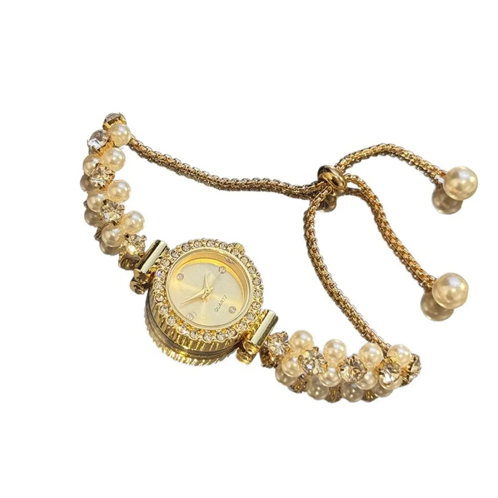 Fashion Double-Row Design Pearl Bracelet Watch Romantic Style Sweet Style Pull Rope Bracelet Quartz Watch Women's