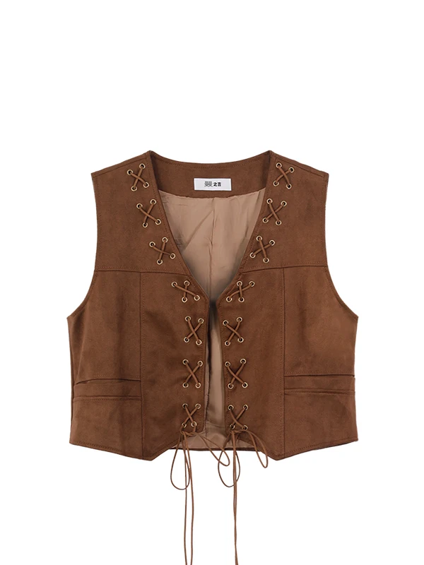 

Многослойный жилет в этническом стиле в стиле ретро, женский весенний жилет 2024, верхняя одежда Svel Jaet с поясом, V-Ne, застежка на одной пуговице