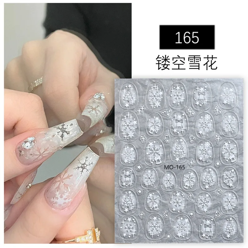 5D Relief White Hollow Snowflake Bow Christmas Nail Stickers Star Starlight Bell elementi natalizi suggerimenti adesivi per ornamenti per Manicure