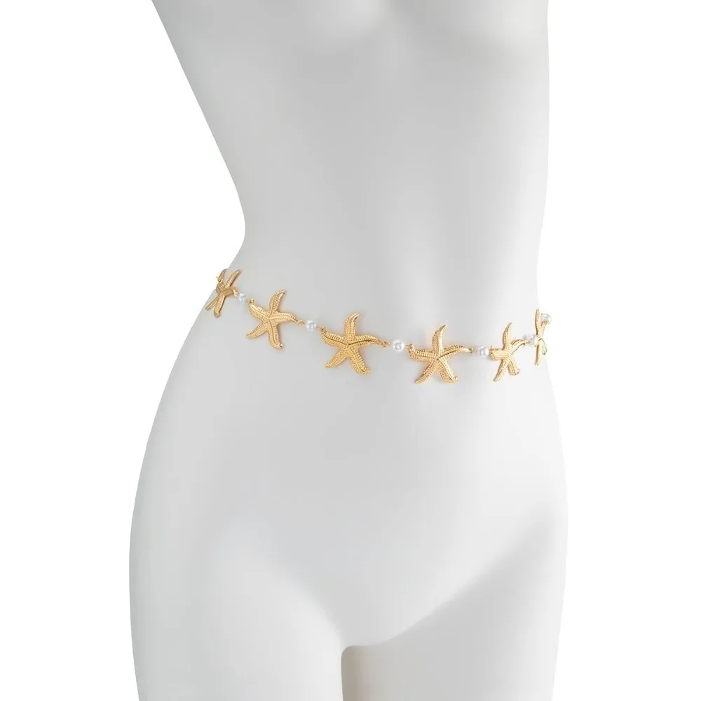 Imitation Pearl Waist Chain Coastal Ins Tone Dual Layer Match Layer Accessory Adjustable Frame Starfish Shell Body Ornament