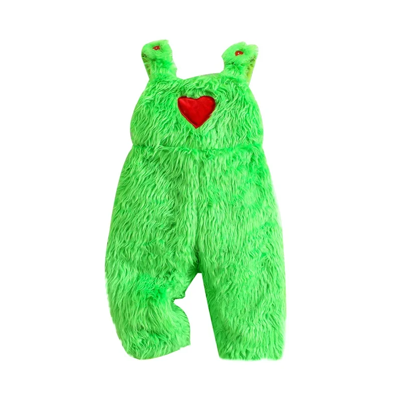 Toddler Children Baby Boys Christmas Outfits Long Sleeve Jumpsuit Grinch Green Furry Red Heart Overall Fall Winter