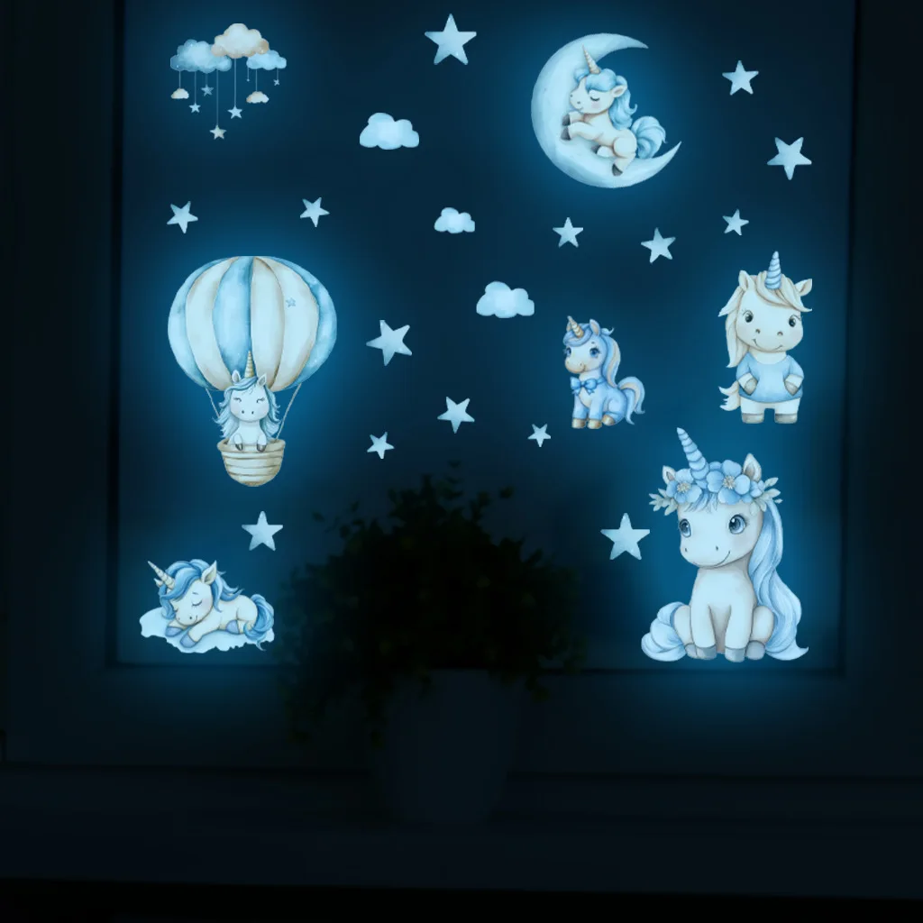 

Cartoon Unicorn Luminous Wall Stickers For Kids Room Home Decor Wallpaper Glow In The Dark Wall Decals Unicorn Birthday Party