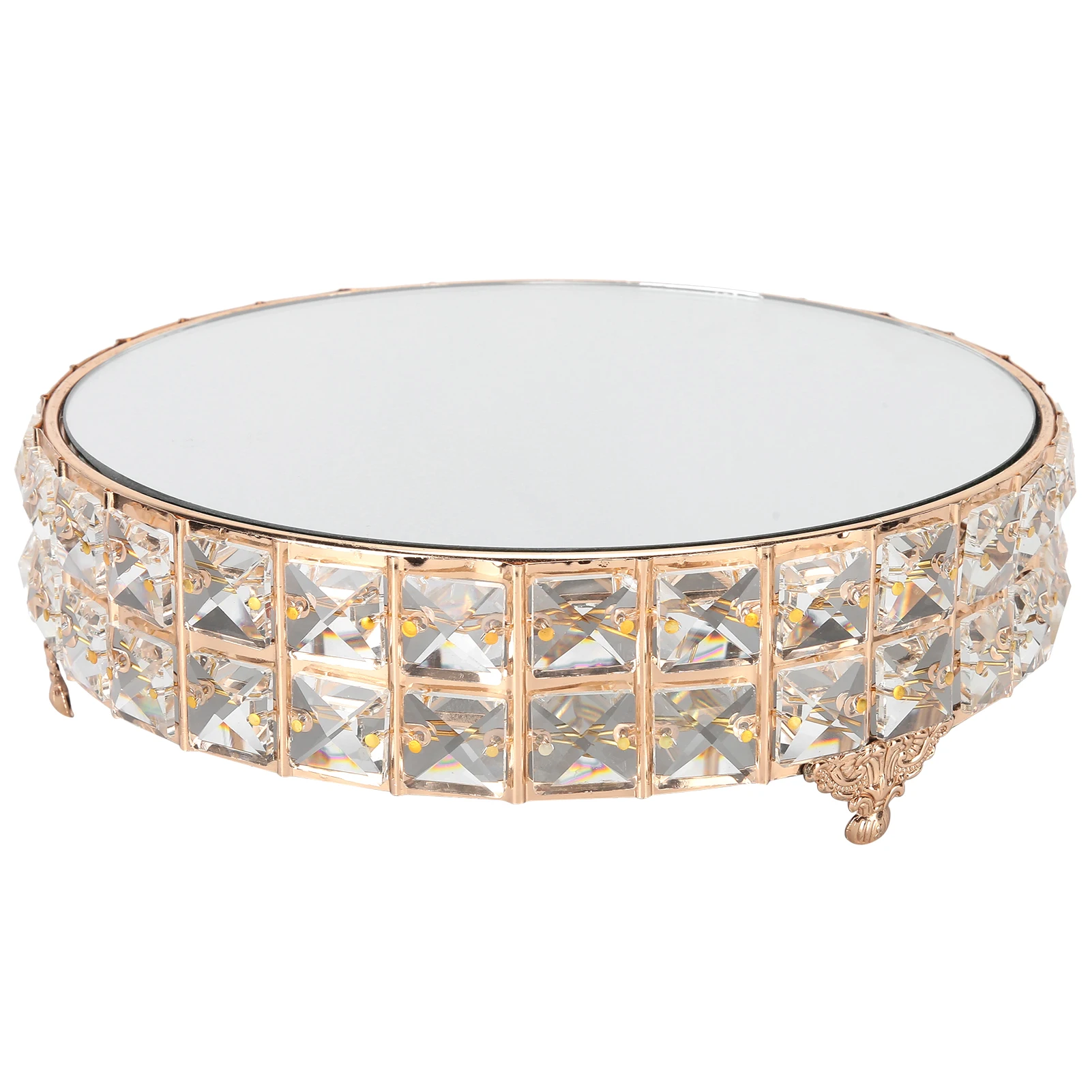 

Gold Round Crystal Mirror Cake Stand Holder Rack Wedding Dessert Cupcake Pan Cake Display Tray Table Decoration