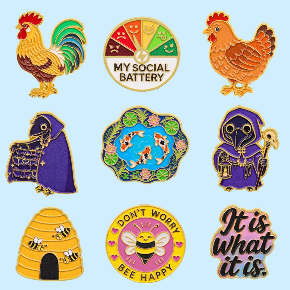 Funny Slogan Enamel Pins Rooster Doctor Fish Bee Lapel Brooch Badge Metal Pins for Backpack Denim Jacket Hat Novelty Decor Gift