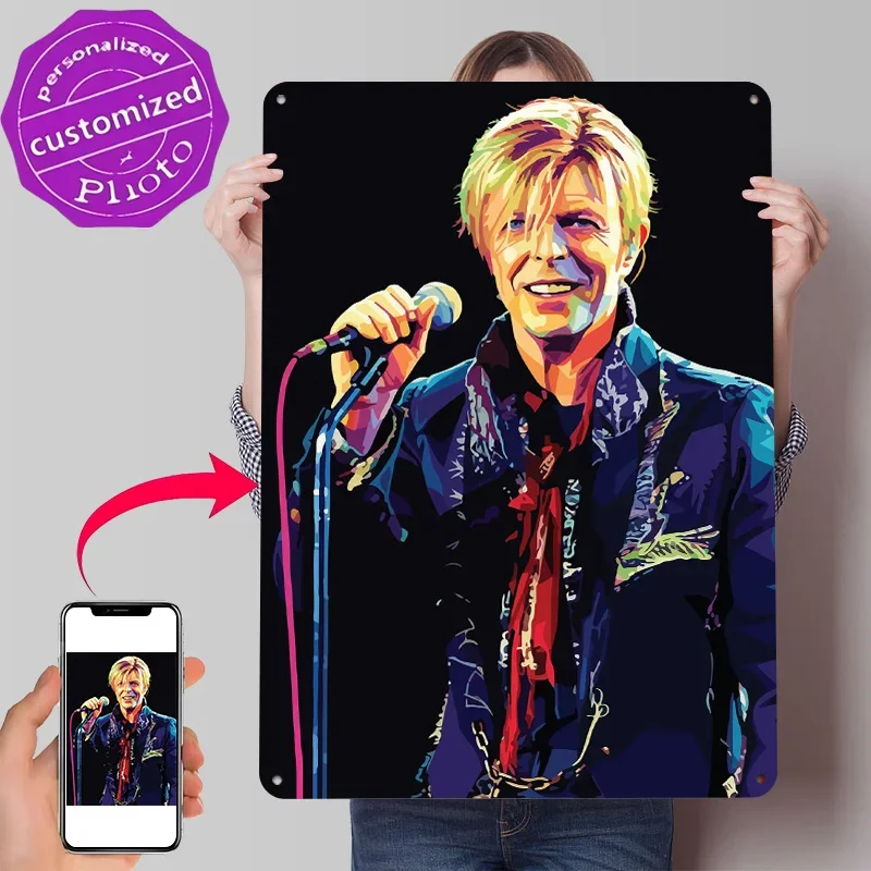 David Bowie Pop Art Portrait Personalized 3D Textured Metal Poster Wall Art Tinplate Sign for Decor Room Decoration Gaming House
