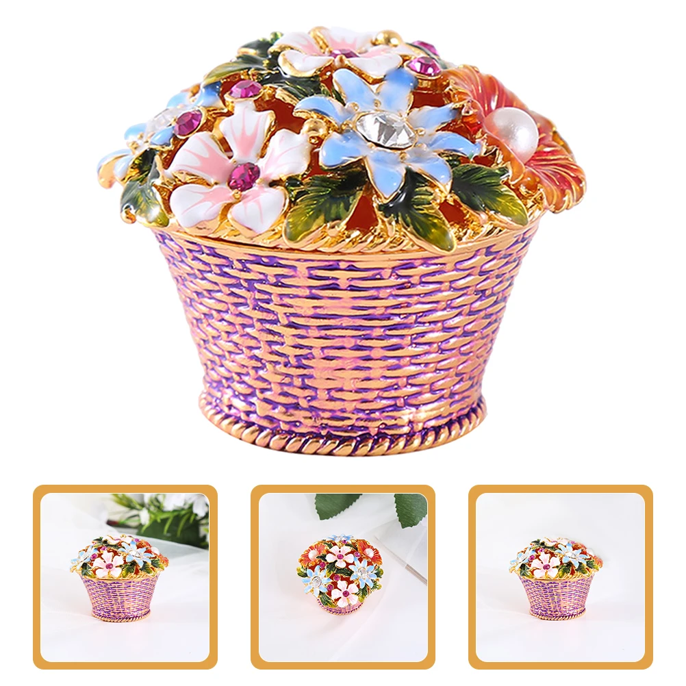 

Potted Flower Shaped Jewelry Box Enameled Trinket Storage Magnet Closure Ring Earring Holder Desktop Decor Alloy Case Vintage