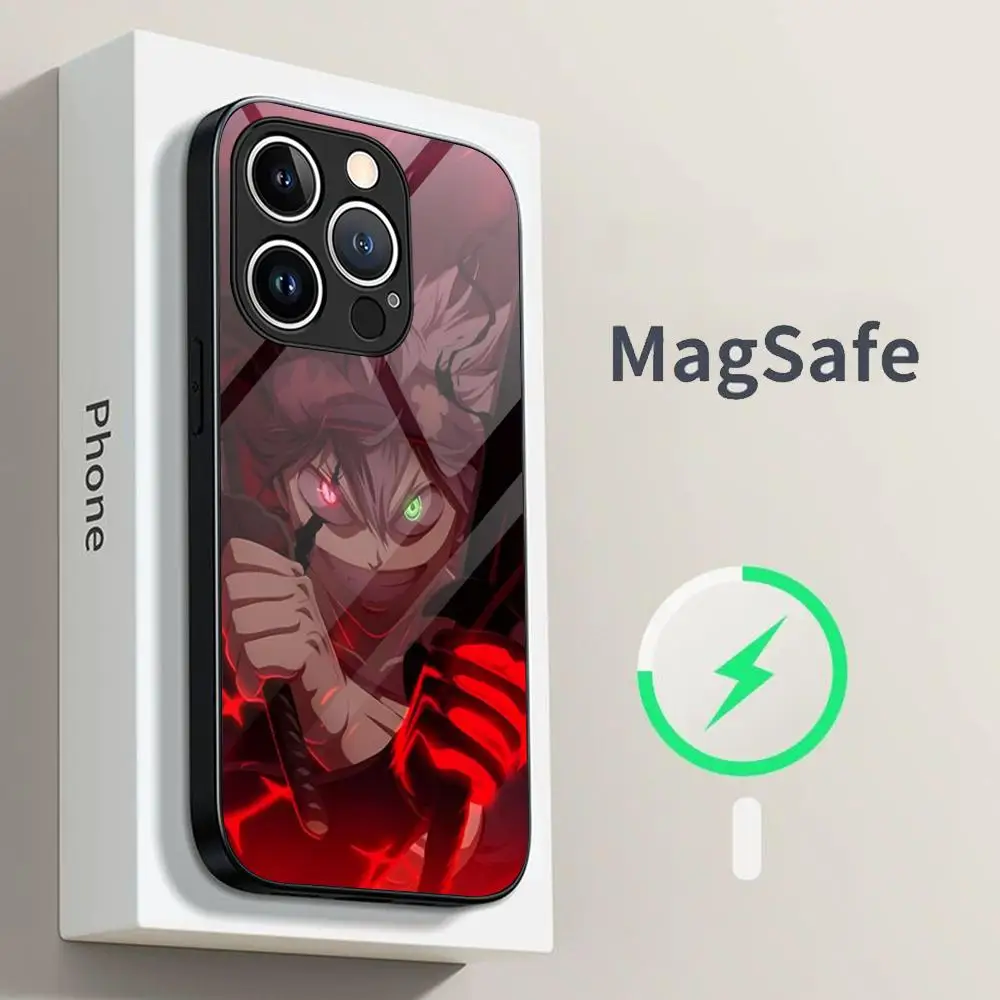 Чехол для телефона Asta с рисунком черного клевера, Аниме Манга для iPhone 15 Pro Max 14 Plus 12 Mini 11 13 14 Pro Max Magsafe, Беспроводная зарядка Glass Co