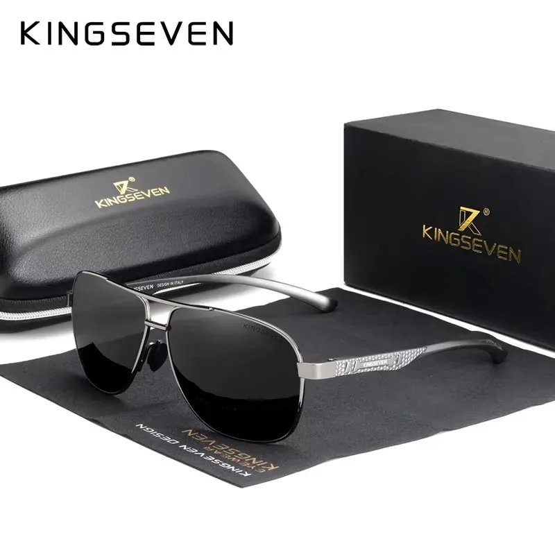 Kingseven óculos de sol polarizados de alumínio, masculino, lente uv400 hd, piloto, proteção para os olhos, fotocromático, feminino, visão noturna