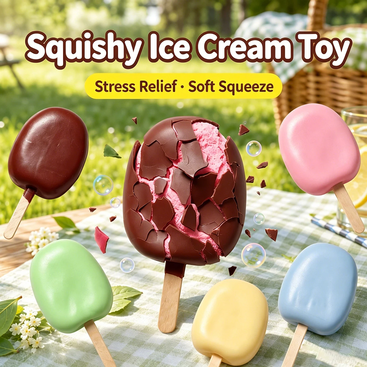 Fun Ice Cream Realistic Food Dessert Crispy Wax Shell Squishy ASMR Crackle Sound Tactile Squeeze Gadget Novelty Gag Bag Gifts