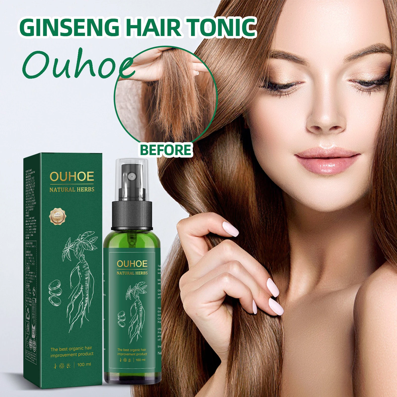 

Ouhoe Ginseng Hair Growth Spray Moisturizing Repiar Damaged Hair Nourishing Hair Roots Prevent Hair Loss Hair Care Spray