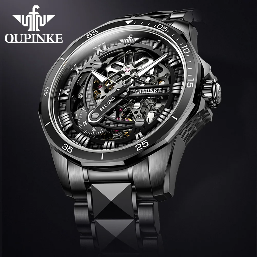 OUPINKE 3178 Men's Watch Original Brand Automatic Mechanical Wristwatch Waterproof Luminous Hollow movement Watches Luxury Men