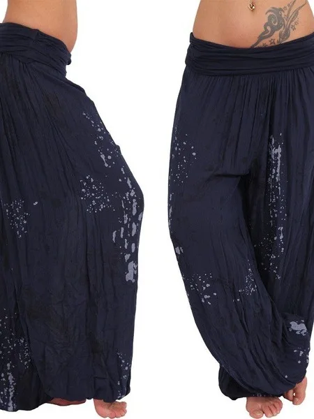 بنطلون فضفاض واسع الساق بطباعة التاي داي، خصر مرتفع مرن، مصنوع من ألياف البوليستر، بنطلون طويل مستقيم للنساء