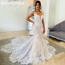 Spaghetti Strap Boho Mermaid Wedding Dress Lace Beach Wedding Dress Open Back Long Train Bridal Dress Wedding Gown Vestido Novia