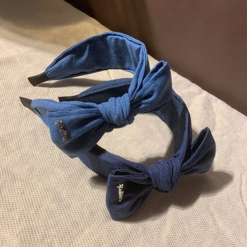 

French denim big bow headband, Korean fabric, internet famous temperament, fashionable and simple headband