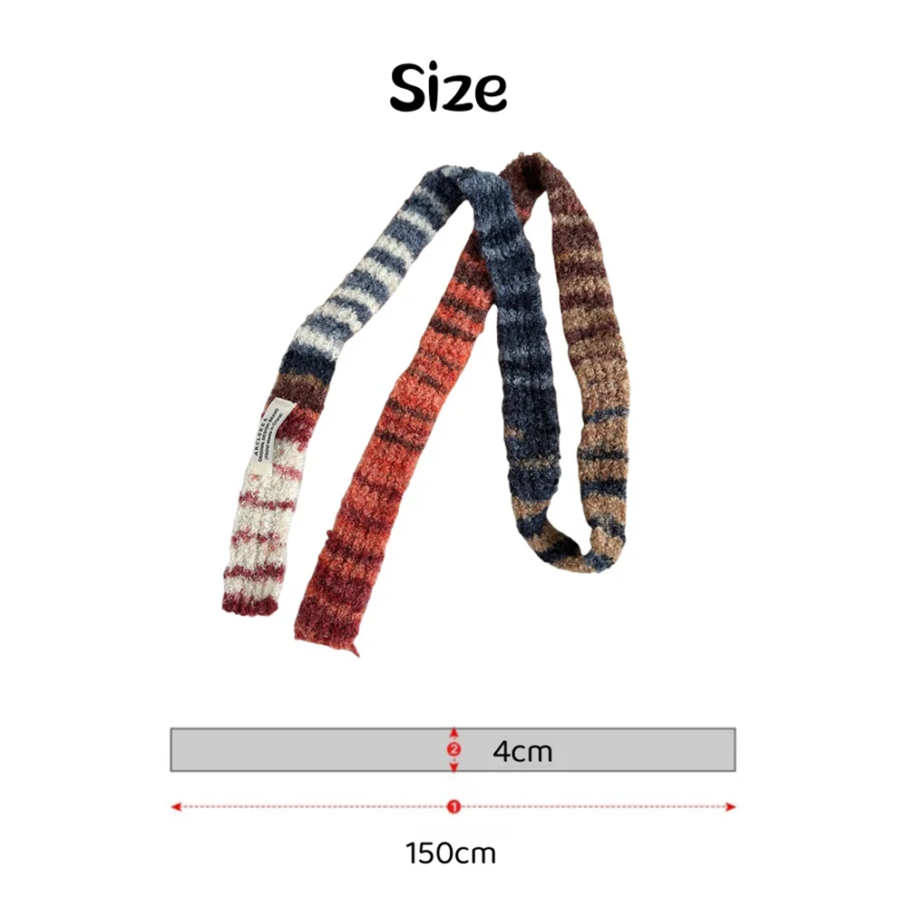 Female Winter Korean Version Knitted Scarves Stripes Spell Color Fine Narrow Long Scarf New Niche Design Women\'s Cashmere Scarf