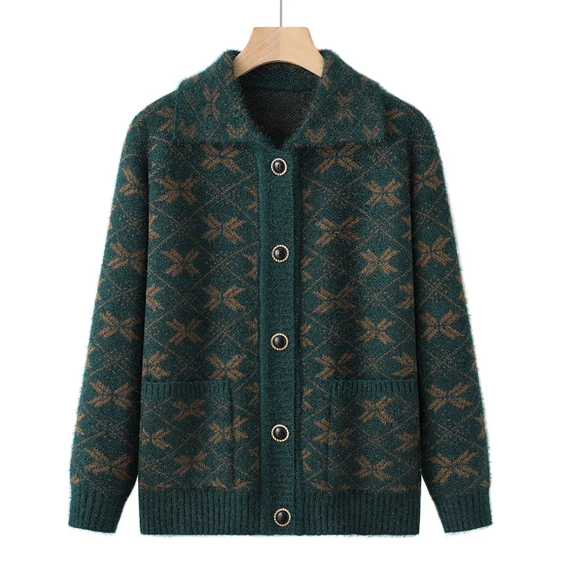 Fdfklak-cárdigan de manga larga para mujer, chaqueta verde oscuro con botones, ropa de moda, abrigo con solapa, 4XL, otoño, 2023