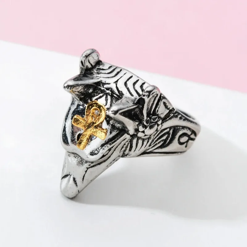 Simple Anubis Beast Cross Men and Women Rings Cross Design Animal Finger Rings Adjustable Jewelry Punk Fashion Jewelry Wholesale