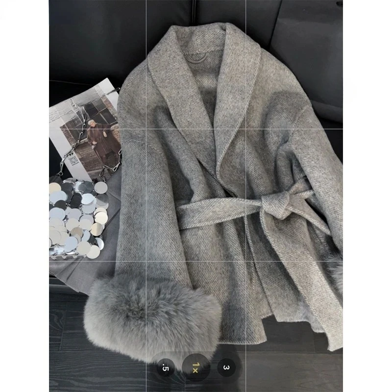 Wool & Blends Overcoats Women Faux Fur Long Sleeve Coat Office Lady Trench Winter Clothes Top Grey Jackets Vintage Streetwear