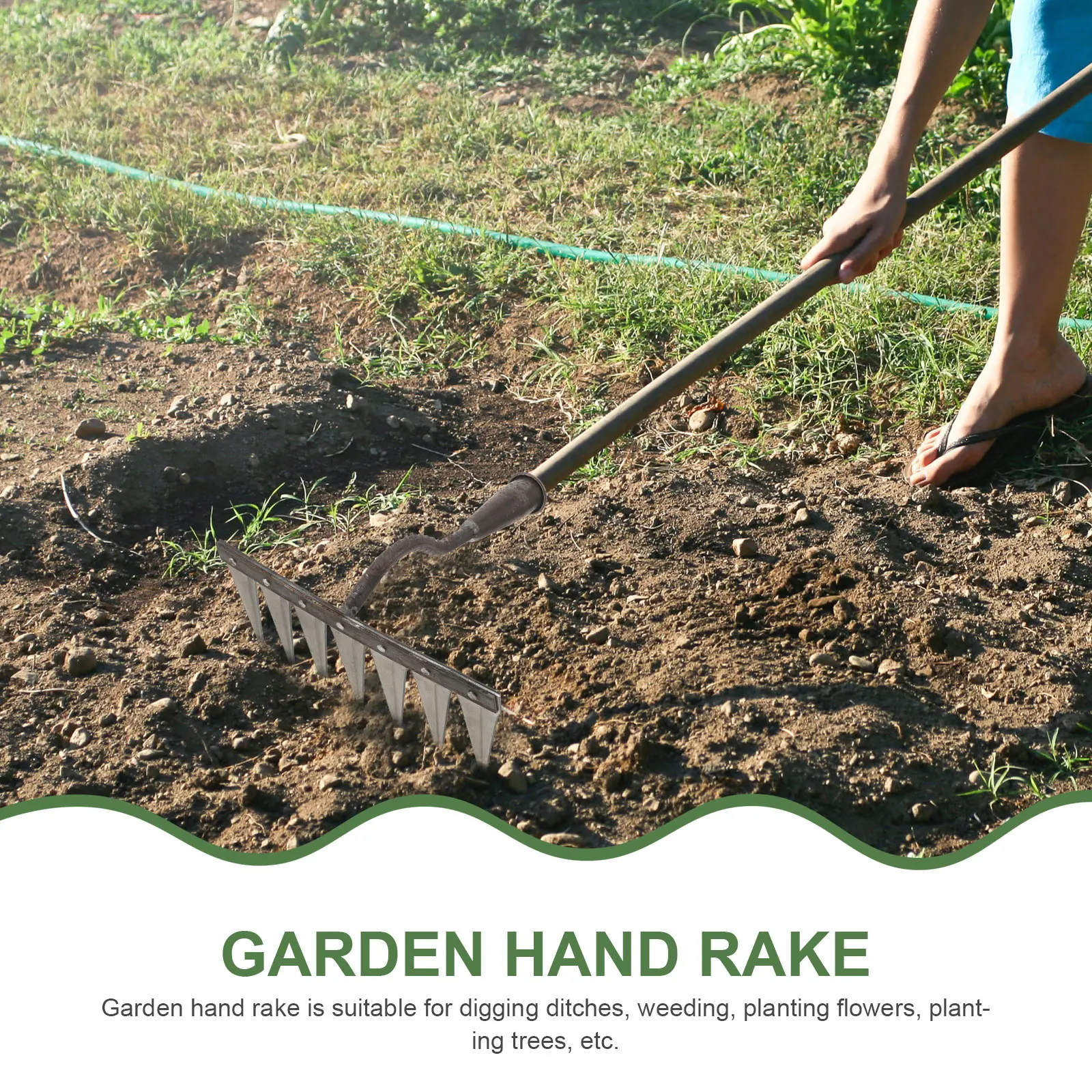 Piccolo rastrello da giardino in acciaio, rastrello a mano multitooth, leggero e durevole per diserbo, allentamento del terreno, scavo, mano da giardino portatile