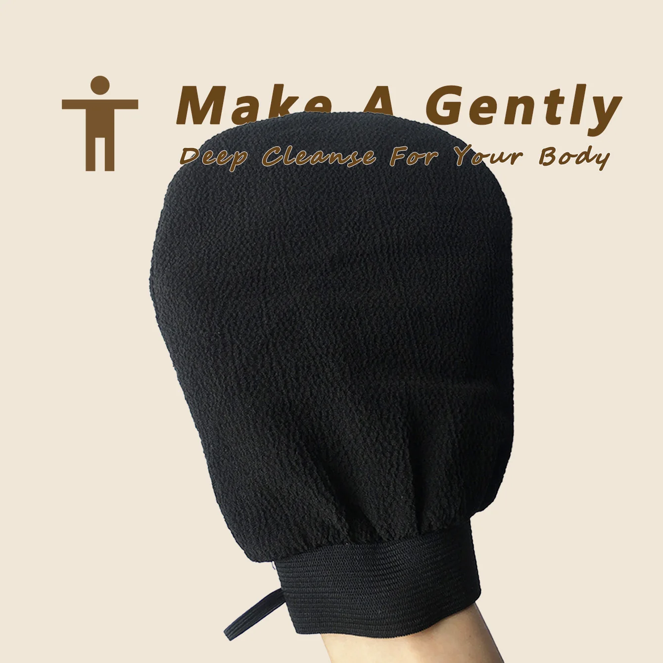 Black Exfoliating bath mitt, 2 Pieces Reusable Quick-Drying Polyester Fiber Material Body Massage Cleansing Bath Glove For Daily