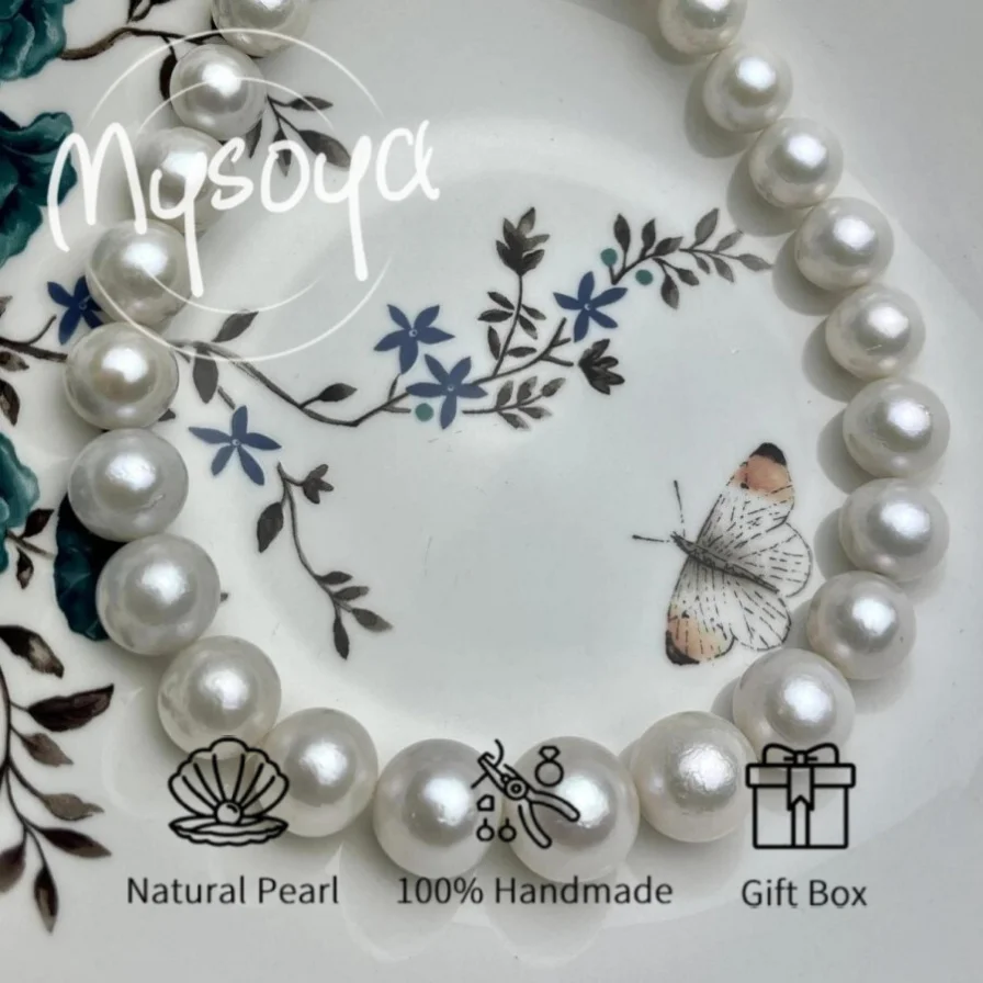 

MYSOYA 9,5-11,5 мм ожерелье из белого пресноводного жемчуга Эдисона с подарочной коробкой идеальный подарок на свадьбу, день рождения, Рождество, Новый год