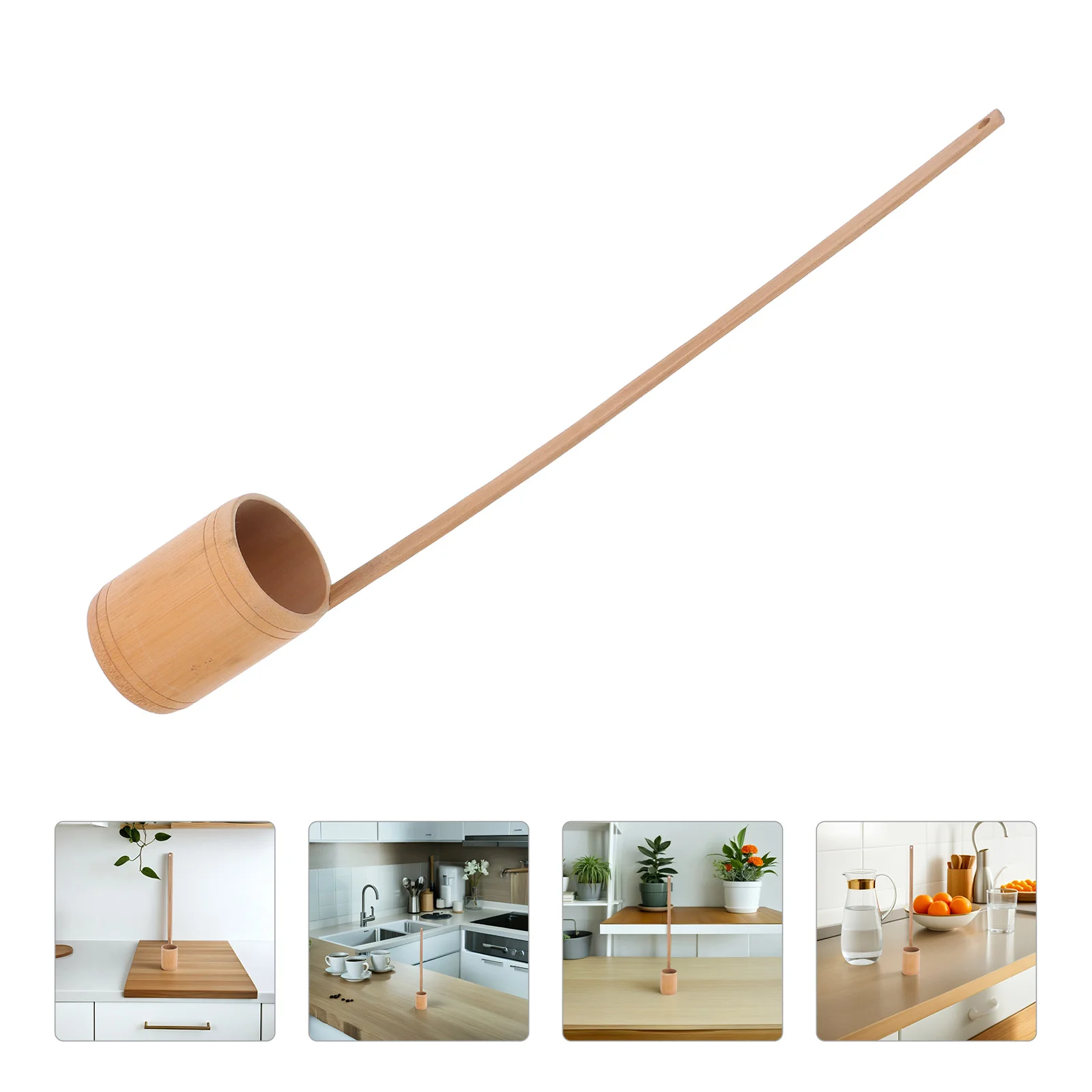 

Bamboo Maker Replaceable Hose Handle Handmade Long Soup Ladle Cooking Spoons Tool