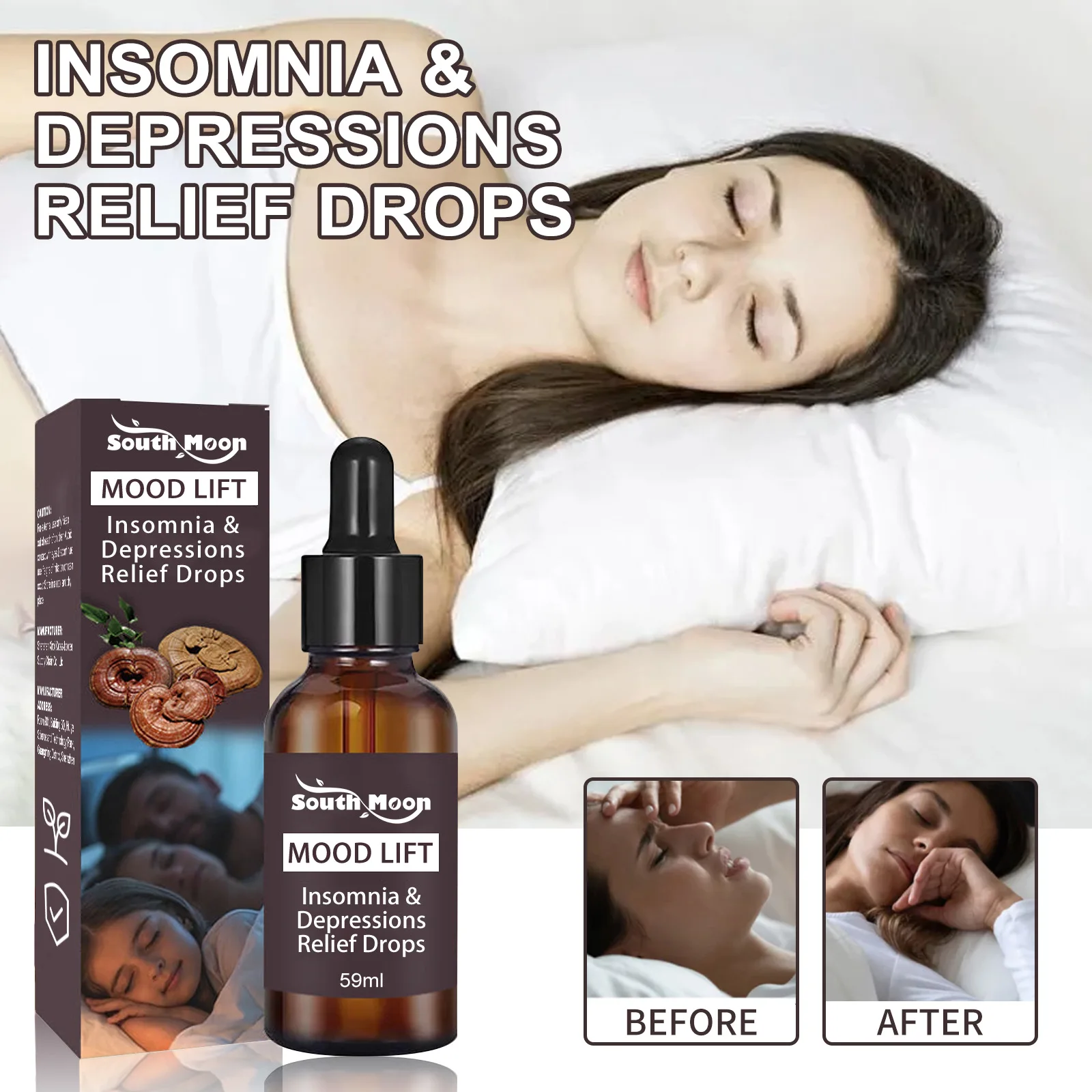 Insomnia Relief Drops Relieve Stress Anxiety Depression Therapy Promote Deep Sleep Body Relaxing Soothe Mood Essential Oil 59ml