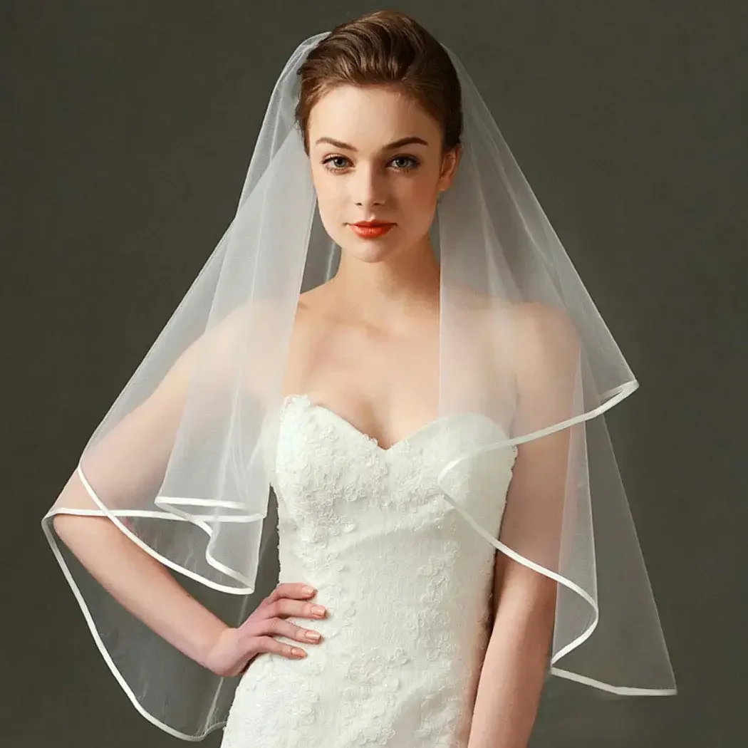 2 Tier Cathedral Lace Wedding Bridal Veil Fingertip Veil Raw Edge Veils for wedding Soft Tulle Bubble