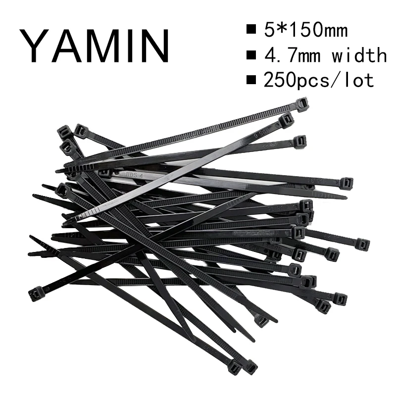 250PCS Cable Tie 5*150 Black White National Standard 4.6mm Width Plastic Wire Bundle Up Bring Fixed Bar 250mm Length