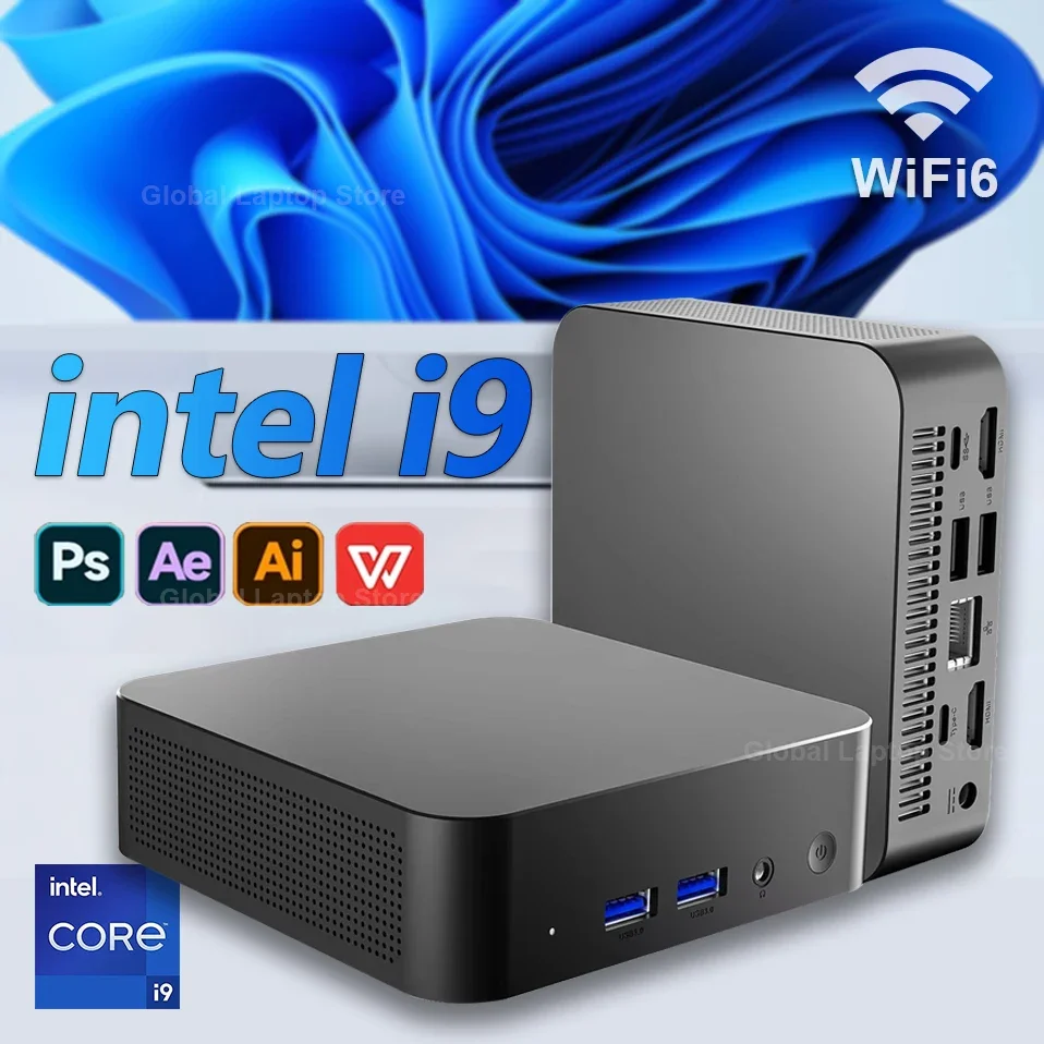 Portable Mini PC Gamer Intel Core i9 8950HK Windows 11 Pro Mini Computer 16GB DDR4 1TB 2TB SSD 1000M Ethernet Gaming PC Desktop