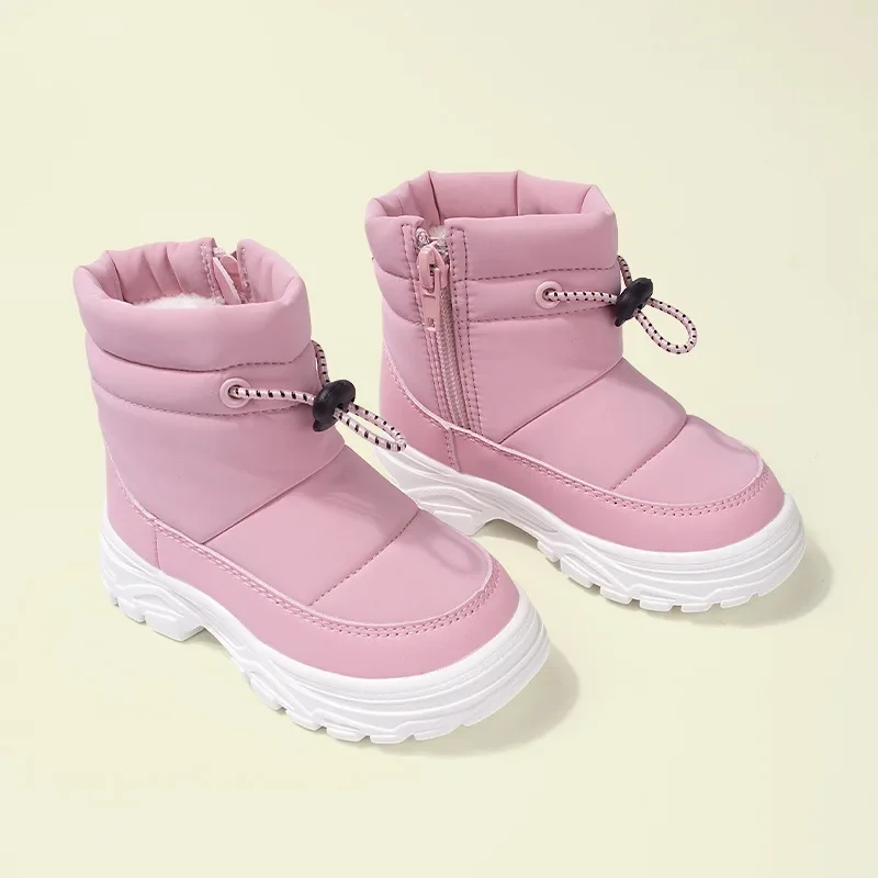 

Size 26-32 Kids Winter Snow Boots Side Zipper Cold-Adhesive Fleece-Lined Thick Non-Slip Soles Warm Boys Girls Cotton Footwear