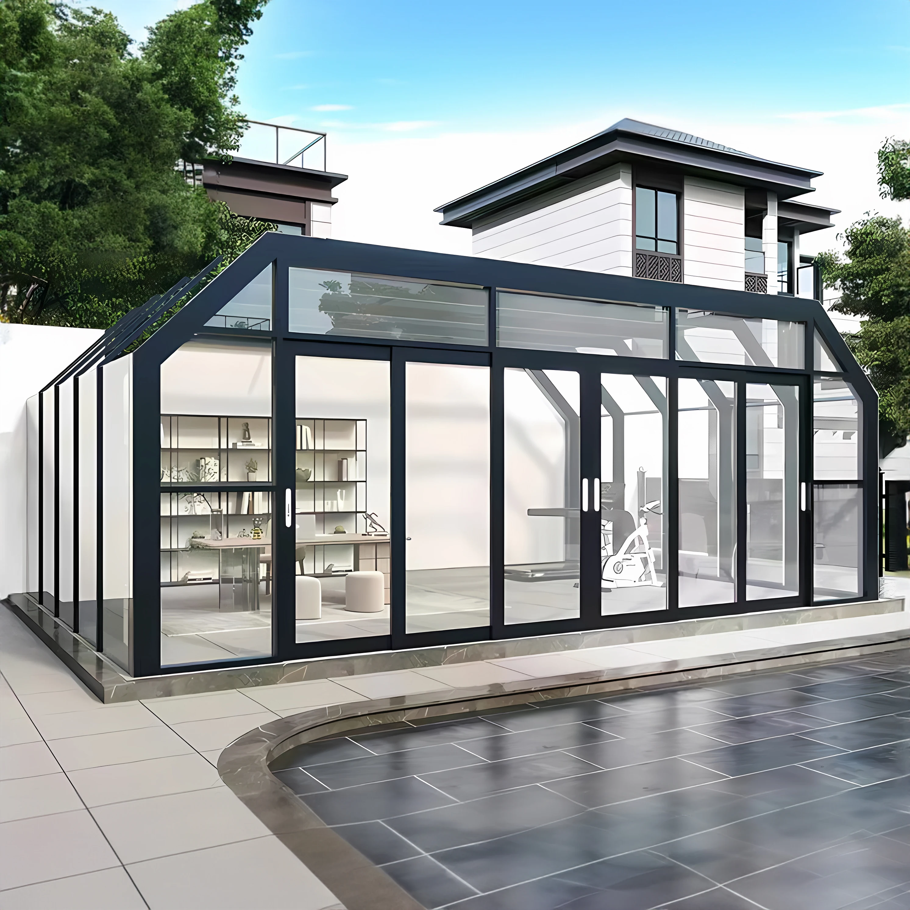 

Современная рама из закаленного стекла с плоской крышей, солнечная комната для виллы, квартиры, китайское стеклянное здание, использование дома, сада, курорта sunro