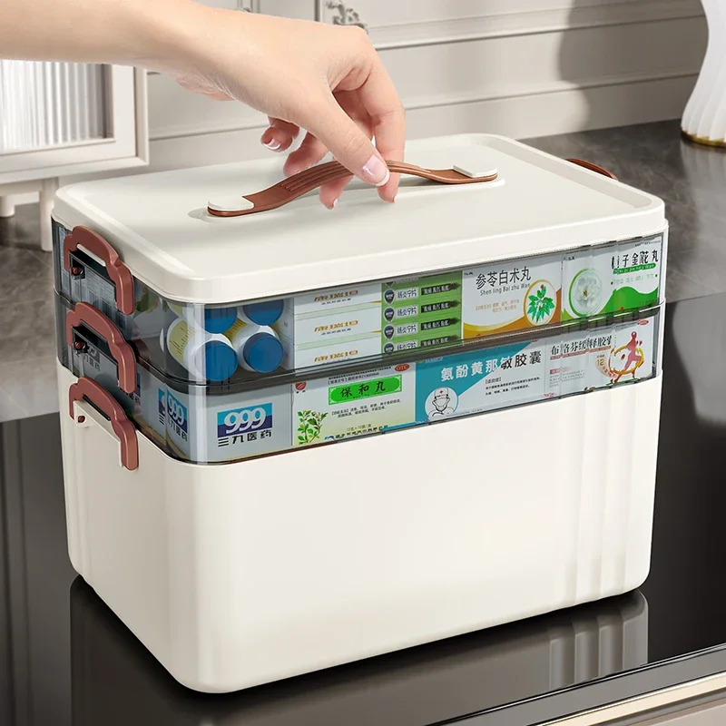 Portable First Aid Box Large Capacity Home Medicine Storage Box Medicine Organizer Boxes with Multi-layer Drug Storage Case
