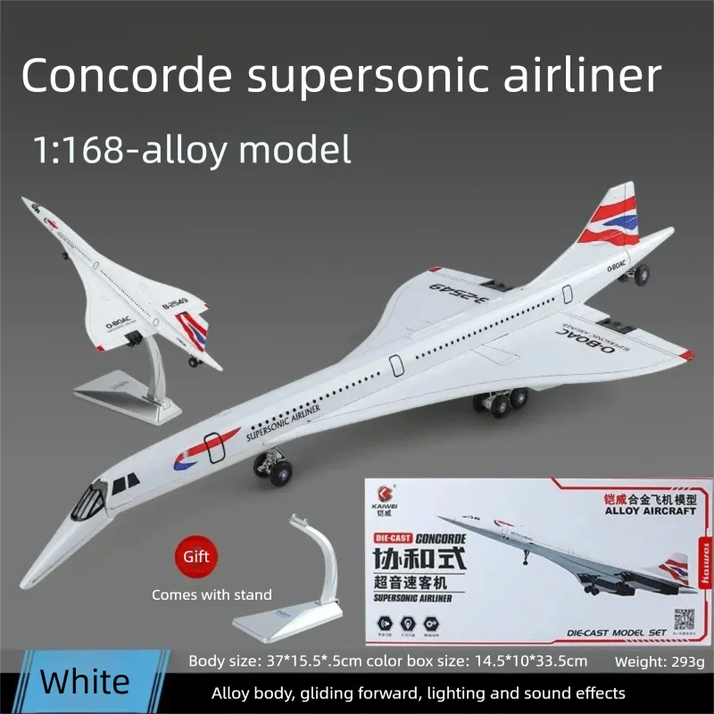 

1:168 Alloy Concorde Supersonic Medium Range Transport Airplane Model Metal Passenger Civil Aircraft Model Sound Light Kids Gift