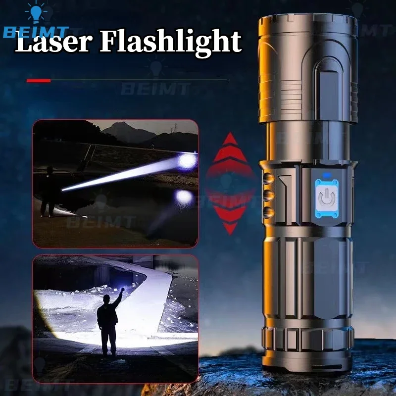 8000LM Super Bright White Laser Flashlight Type-C Rechargeable Small Handheld LED Spotlight for Outdoor Emergency Camping